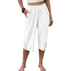image:imageANRABESS Womens Wide Leg Capri Pants Summer Casual Beach CaprisWhite