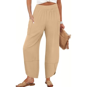 image:imageANRABESS Womens Wide Leg Palazzo Capri Barrel Pants Light Khaki XXL