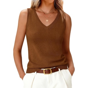 image:imageANRABESS Wool Blend Sweater Tank Tops for Women V Neck Sleeveless SweaterDark Caramel