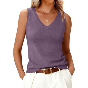 image:imageANRABESS Wool Blend Sweater Tank Tops for Women V Neck Sleeveless SweaterGrey Purple