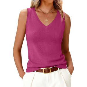 image:imageANRABESS Wool Blend Sweater Tank Tops for Women V Neck Sleeveless SweaterHot Pink
