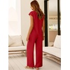 image:imageANRABESS Women Summer 2 Piece Outfits VNeck Top and Wide Leg Pants Set Comfy AllDay Wear for Lounge amp Daily Travel Sets Red Small