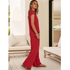image:imageANRABESS Women Summer 2 Piece Outfits VNeck Top and Wide Leg Pants Set Comfy AllDay Wear for Lounge amp Daily Travel Sets Red Small