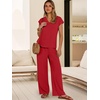 image:imageANRABESS Women Summer 2 Piece Outfits VNeck Top and Wide Leg Pants Set Comfy AllDay Wear for Lounge amp Daily Travel Sets Red Small