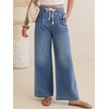 image:imageANRABESS Womens Wide Leg Jeans Drawstring Denim Pants with PocketsBlue