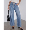 image:imageANRABESS Womens Wide Leg Jeans Drawstring Denim Pants with PocketsLight Blue
