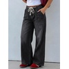 image:imageANRABESS Womens Wide Leg Jeans Drawstring Denim Pants with PocketsWished Black