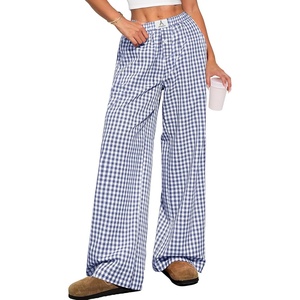 image:imageANRABESS Womens Gingham Striped Boxer PantsBlue White Plaid