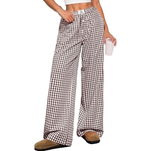 image:imageANRABESS Womens Gingham Striped Boxer PantsBrown White Plaid
