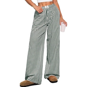 image:imageANRABESS Womens Gingham Striped Boxer PantsDeep Green White Plaid