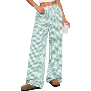 image:imageANRABESS Womens Gingham Striped Boxer PantsGreen White Plaid