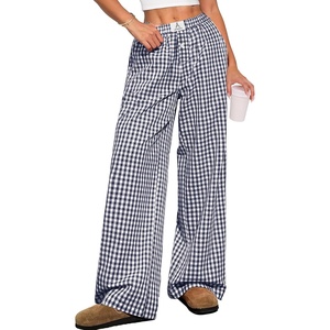 image:imageANRABESS Womens Gingham Striped Boxer PantsNavy Blue White Plaid