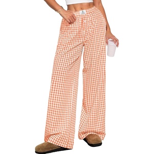 image:imageANRABESS Womens Gingham Striped Boxer PantsOrange White Plaid