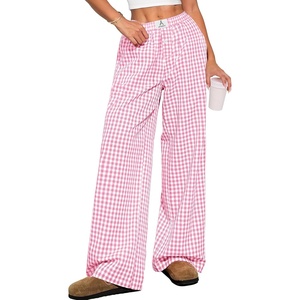 image:imageANRABESS Womens Gingham Striped Boxer PantsPink White Plaid