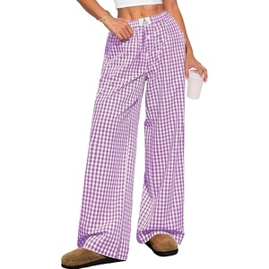 image:imageANRABESS Womens Gingham Striped Boxer PantsPurple White Plaid
