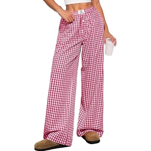 image:imageANRABESS Womens Gingham Striped Boxer PantsRed White Plaid