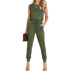 image:imageANRABESS Womens Summer Sleeveless Jumpsuits Casual Dressy Stretchy Crewneck Rompers One Piece Outfits Spring Fashion 2026Army Green