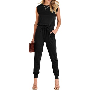 image:imageANRABESS Womens Summer Sleeveless Jumpsuits Casual Dressy Stretchy Crewneck Rompers One Piece Outfits Spring Fashion 2026Black