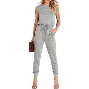 image:imageANRABESS Womens Summer Sleeveless Jumpsuits Casual Dressy Stretchy Crewneck Rompers One Piece Outfits Spring Fashion 2026Gray