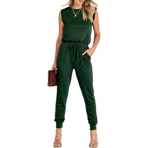 image:imageANRABESS Womens Summer Sleeveless Jumpsuits Casual Dressy Stretchy Crewneck Rompers One Piece Outfits Spring Fashion 2026Green