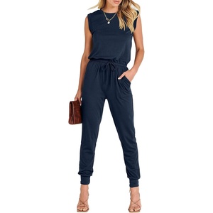 image:imageANRABESS Womens Summer Sleeveless Jumpsuits Casual Dressy Stretchy Crewneck Rompers One Piece Outfits Spring Fashion 2026Navy Blue