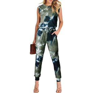 image:imageANRABESS Womens Summer Sleeveless Jumpsuits Casual Dressy Stretchy Crewneck Rompers One Piece Outfits Spring Fashion 2026Tie Dye Armygreen