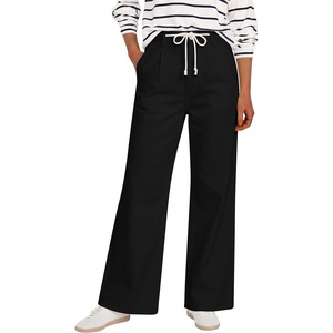 image:imageANRABESS Womens Wide Leg Jeans Drawstring Denim Pants with PocketsBlack