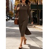 image:imageANRABESS Women Wrinkle Free Long Sleeve Fall Midi Dress with PocketsBrown