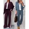 image:imageANRABESS Womens 2 Piece Lounge Set Color Block Tracksuit SweatsuitBlue White