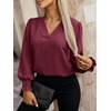 image:imageANRABESS Womens Business Casual Top Dressy Blouses Puff Long Sleeve ShirtsBurgundy Wine Red