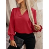 image:imageANRABESS Womens Business Casual Top Dressy Blouses Puff Long Sleeve ShirtsRed