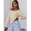 image:imageANRABESS Womens Cable Knit V Neck Long Sleeve Fitted Sweaters TopApricot