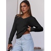 image:imageANRABESS Womens Cable Knit V Neck Long Sleeve Fitted Sweaters TopBlack