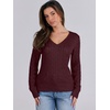 image:imageANRABESS Womens Cable Knit V Neck Long Sleeve Fitted Sweaters TopBurgundy