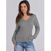 image:imageANRABESS Womens Cable Knit V Neck Long Sleeve Fitted Sweaters TopGrey