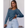 image:imageANRABESS Womens Cable Knit V Neck Long Sleeve Fitted Sweaters TopIndigo Blue