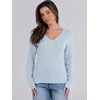 image:imageANRABESS Womens Cable Knit V Neck Long Sleeve Fitted Sweaters TopLight Blue