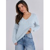 image:imageANRABESS Womens Cable Knit V Neck Long Sleeve Fitted Sweaters TopLight Blue