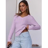 image:imageANRABESS Womens Cable Knit V Neck Long Sleeve Fitted Sweaters TopLight Purple