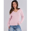 image:imageANRABESS Womens Cable Knit V Neck Long Sleeve Fitted Sweaters TopPink