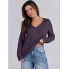 image:imageANRABESS Womens Cable Knit V Neck Long Sleeve Fitted Sweaters TopPurple