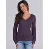 image:imageANRABESS Womens Cable Knit V Neck Long Sleeve Fitted Sweaters TopPurple