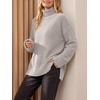 image:imageANRABESS Womens Cozy Fuzzy Oversized Turtleneck Slit Side SweatersBeige