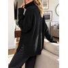 image:imageANRABESS Womens Cozy Fuzzy Oversized Turtleneck Slit Side SweatersBlack