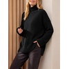 image:imageANRABESS Womens Cozy Fuzzy Oversized Turtleneck Slit Side SweatersBlack