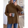 image:imageANRABESS Womens Cozy Fuzzy Oversized Turtleneck Slit Side SweatersBrown