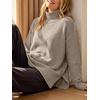 image:imageANRABESS Womens Cozy Fuzzy Oversized Turtleneck Slit Side SweatersLight Khaki