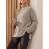image:imageANRABESS Womens Cozy Fuzzy Oversized Turtleneck Slit Side SweatersLight Khaki