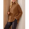 image:imageANRABESS Womens Cozy Fuzzy Oversized Turtleneck Slit Side SweatersOchre