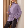 image:imageANRABESS Womens Cozy Fuzzy Oversized Turtleneck Slit Side SweatersPurple